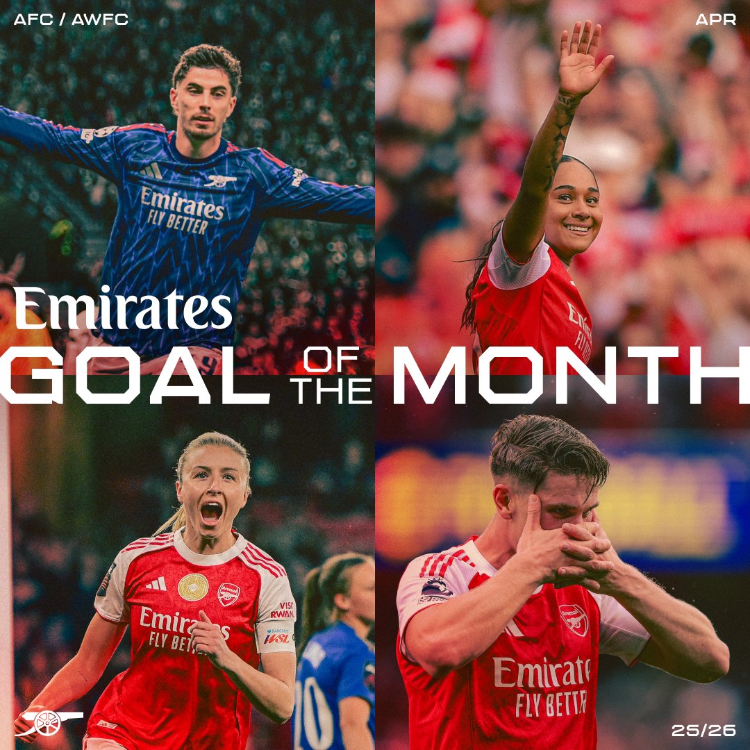 Nine stunning strikes ⚡️ It's time to pick your April Goal of the Month, Gooners ⏰ 🤝 @Emirates