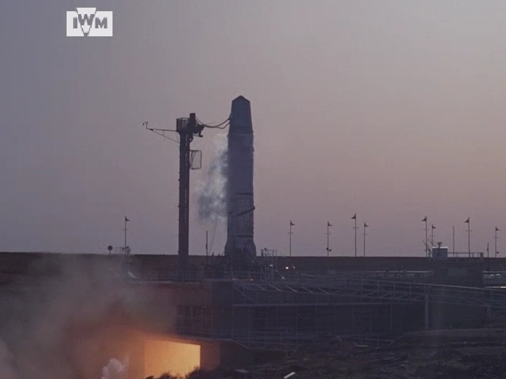 The British-made Blue Streak rocket takes off from its launch site at Woomera, Australia, 1964. Film: IWM COI 1125