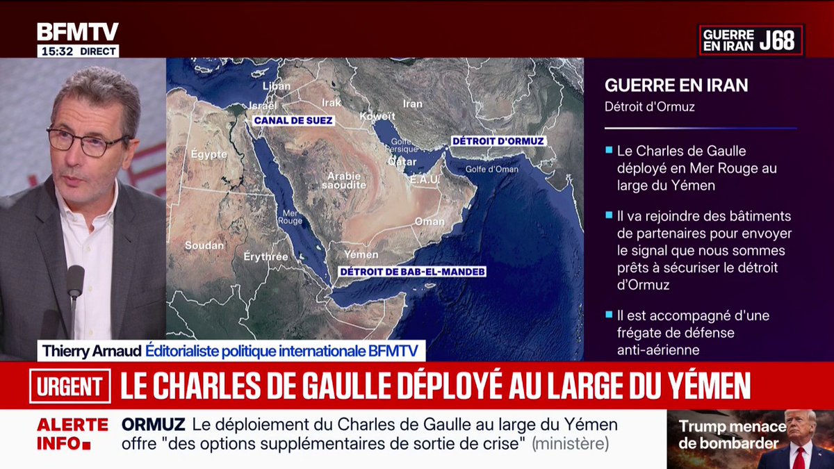 Il se prépare à intervenir pour rouvrir le détroit d'Ormuz: le porte-avions Charles de Gaulle déployé au large du Yémen