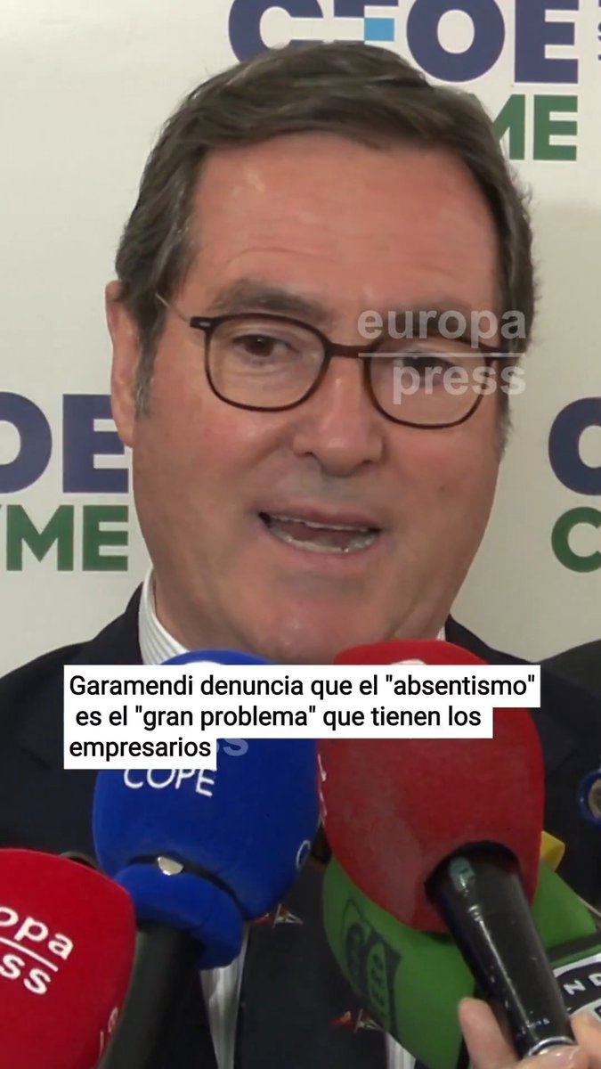 Garamendi denuncia que el "absentismo" es el "gran problema" que tienen los empresarios: "De los 18 millones que trabajan en la actividad privada, todos los días faltan 1.600.000 personas"