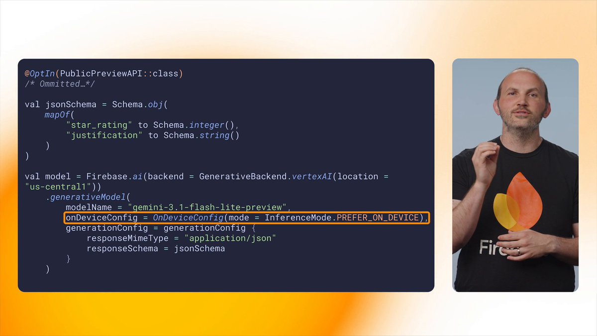 One of the biggest headaches in mobile AI is deciding between a cloud model (reliable but costly) and an on-device model (fast but fragmented) 😵‍💫 With hybrid inference, you don't have to choose! Learn the details in this deep dive. Chapters: 0:00 - Introducing hybrid SDKs for Firebase AI Logic 0:41 - Use Case: AI-Powered star ratings & reviews 1:00 - Why local? Reliability, offline support, & cost 1:30 - Coding step 1: SDKs and AICore setup 2:10 - Fallback strategies & JsonSchema 2:52 - Demo: Real-time hybrid inference in action