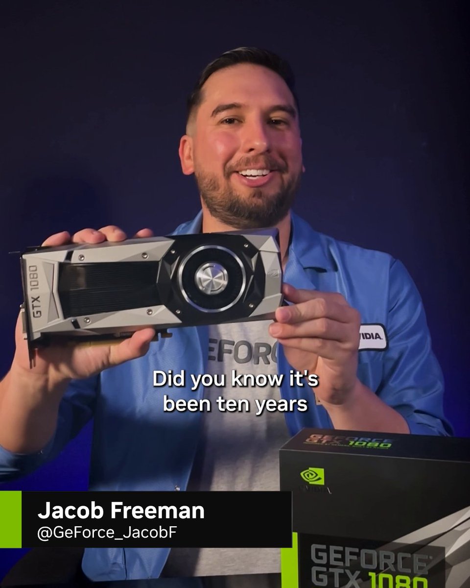 Did you know the GeForce GTX 1080 turns 10 today? 🎂 The first GeForce graphics card to introduce the Founders Edition design. And a GPU that helped define a generation of PC gaming. Watch Jacob Freeman break down the legacy.