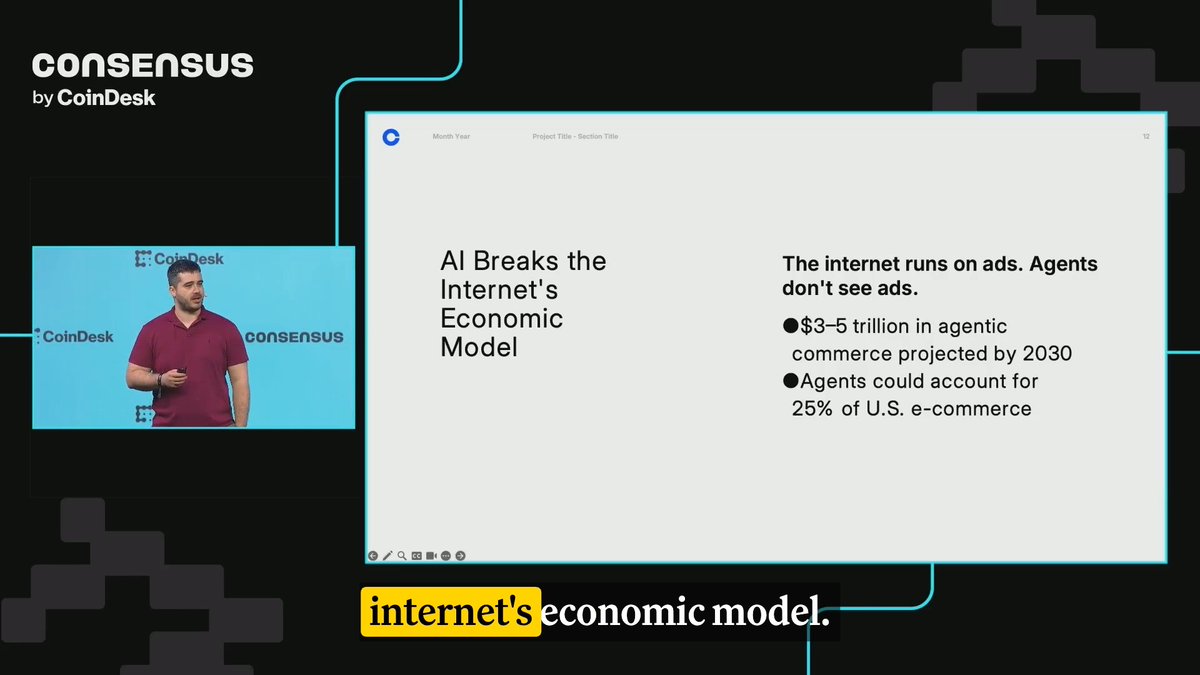 💳 erik.eth 🛡: "AI is about to break the internet's economic model." The x402 founder talks why agents ignore ads, and the $3-5T agentic economy that needs micro-transactions. On the Anchorage Digital ⚓️ Digital Mainstage at Consensus by CoinDesk.