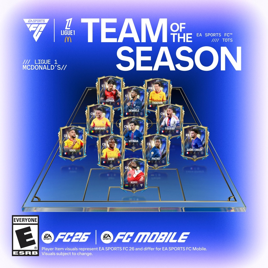 The stars who wrote the campaign’s story. The Ligue 1 McDonald's Team of the Season arrives Thursday in @easfcmobile and Friday in #FC26. #TOTS