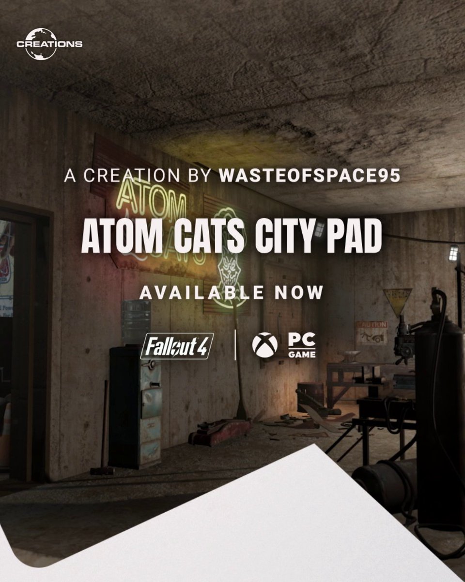 The "Atom Cats City Pad" Creation for Fallout 4 provides a cozy Atom Cats-themed home in Lexington, with a workshop and new buildable items. 🏡