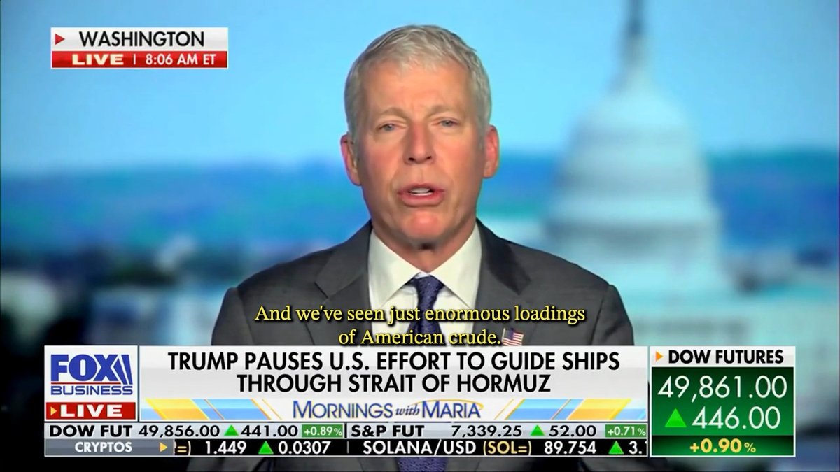 The biggest exporter of oil in the world right now is the United States. Because of President Trump's leadership, we have reserves and the expanded ability to produce oil to supply—not just the United States—but also our friends and allies.