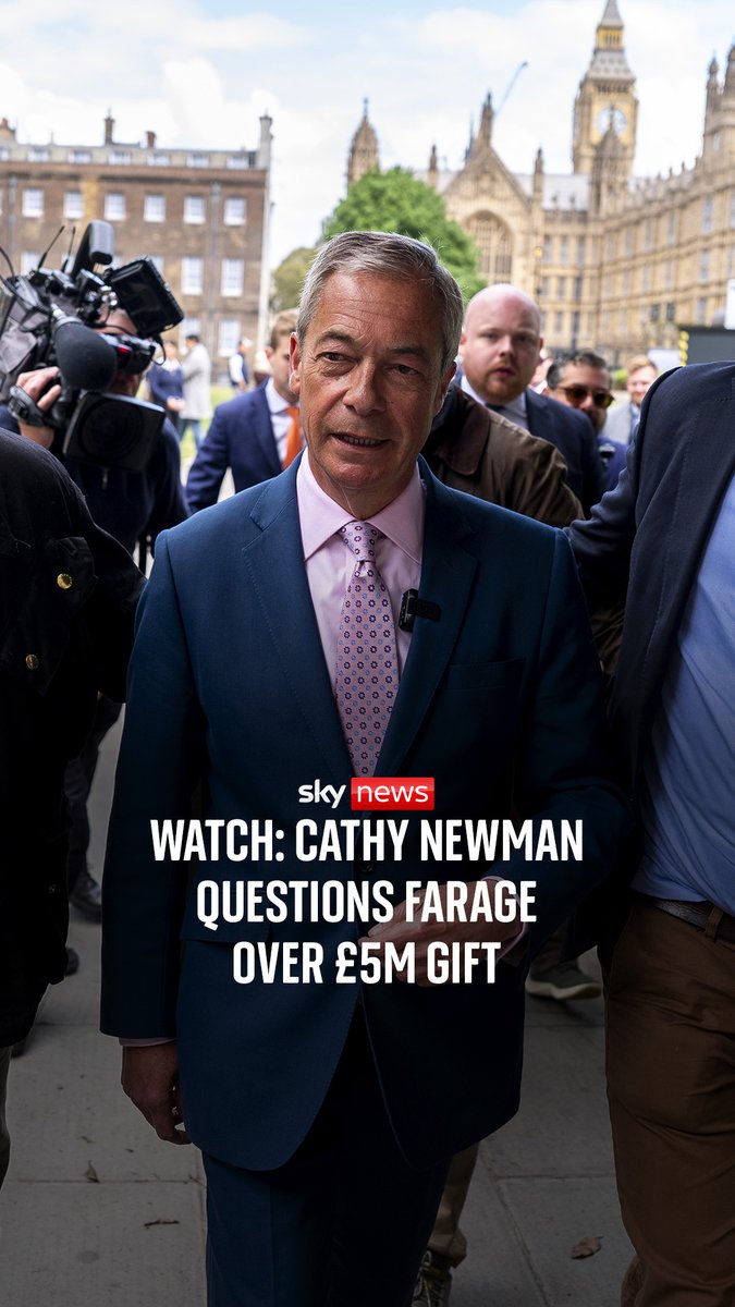 Sky's @CathyNewman questions Reform UK leader Nigel Farage over £5m gift from party donor. Nigel Farage says he has “no case to answer” amid questions over the donation. 🔗