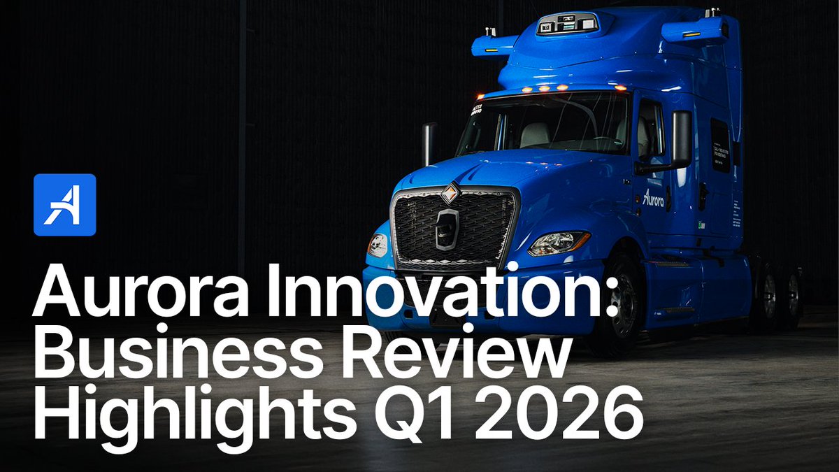 $AUR is hitting a new gear. 🚚💨 In our Q1 Business Review, Co-founder & CEO Chris Urmson breaks down the major milestones driving our path to commercial scale: 🛠️ New Fleet / Gen 2 Hardware: Launching in Q2 2026 on a new fleet of driverless trucks with nobody behind the wheel 🚛 Fleet Expansion: Announced a significant expansion of our strategic partnership with Hirschbach Motor Lines, including a plan for the carrier to own 500 Aurora Driver-powered trucks 🗺️ 12-Route Network: Including new validated driverless routes between Dallas and Laredo and supervised autonomous routes between Dallas and Oklahoma City. 🇺🇸 Coast-to-Coast: California regulatory momentum expands our SAM to a projected 60B vehicle miles by 2028 Watch the full recap below! 👇