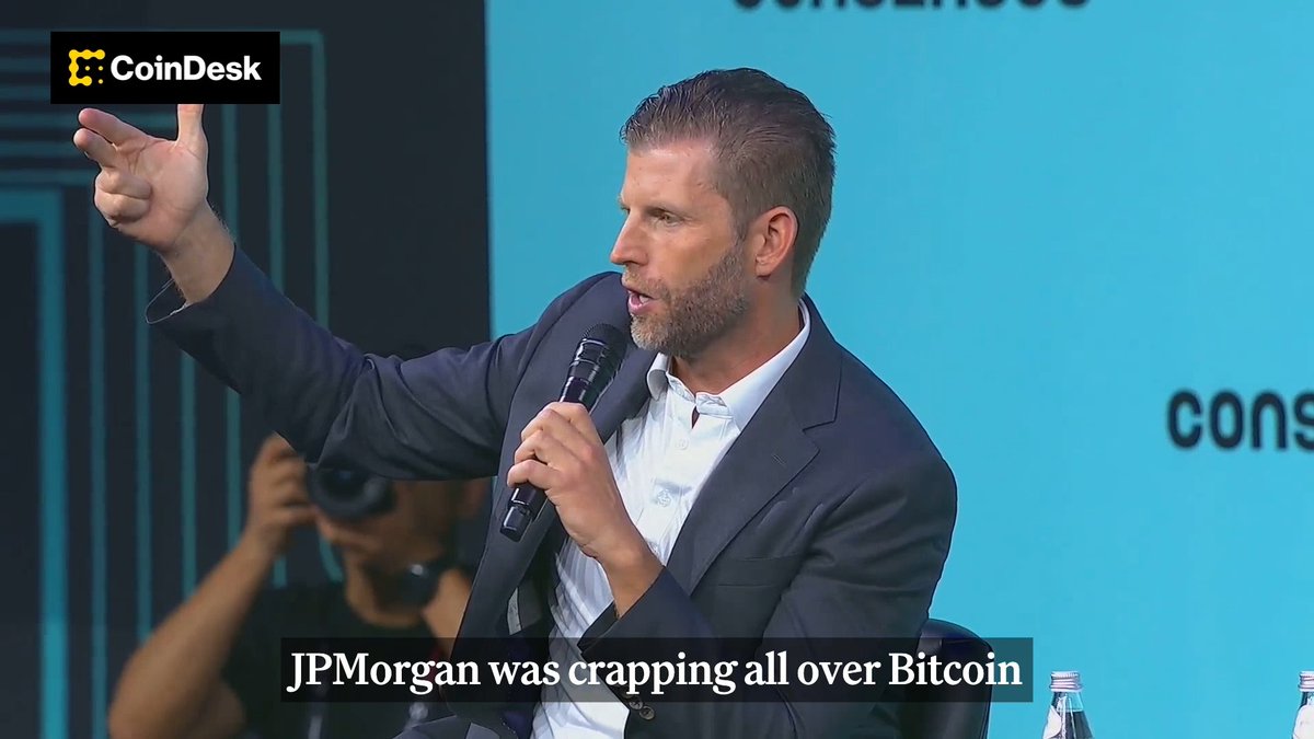 .Eric Trump: "JPMorgan was crapping all over Bitcoin 18 months ago, saying it was a joke asset." Now they're issuing home mortgages against Bitcoin holdings. "This happened in a period of 18 months, my friends." On the Anchorage Digital ⚓️ Digital Mainstage at #Consensus2026 → Miami.