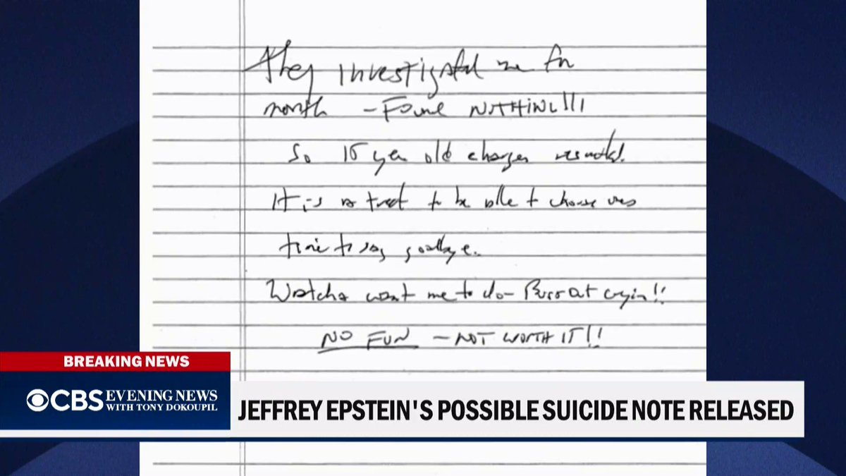BREAKING: A judge has released the possible suicide note written by the late-convicted sex offender Jeffrey Epstein.