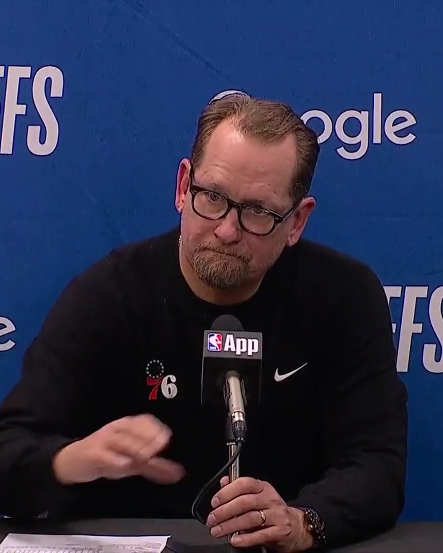 "I thought we had maybe four wide open shots in a row that didn't go. We needed to keep the scoreboard moving. We played great offense, we just didn't shot make." Nick Nurse talks about the importance of turnovers in tonight's game and how the 76ers played offensively: