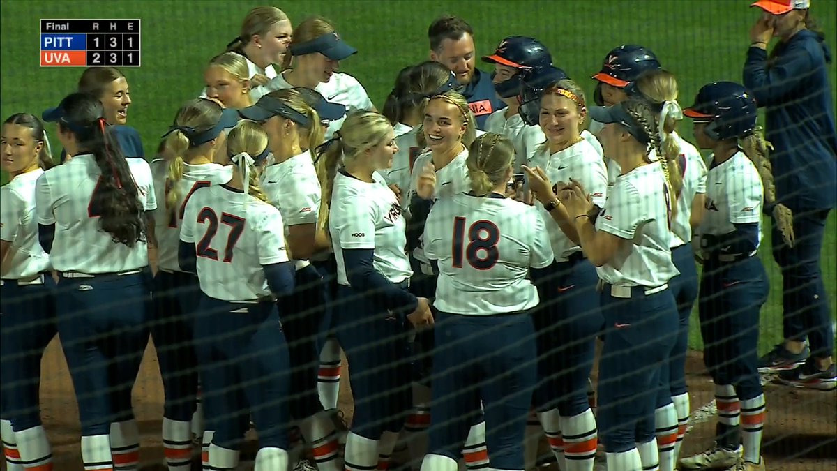KELSEY HACKETT WALKS IT OFF FOR VIRGINIA! She appeared to be injured after driving in the winning run for Virginia but was able to celebrate with her teammates.