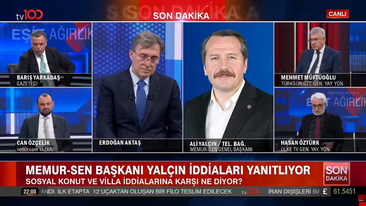 KAMUOYUNU YANILTMAYA YÖNELİK İDDİALARA NET CEVAP Algı operasyonlarıyla, asılsız iddialarla ve karalama kampanyalarıyla yıllardır emeğin mücadelesini hedef alanlar; bir kez daha kamuoyunu yanıltmaya çalıştı. Memur-Sen Genel Başkanımız Ali Yalçın ve oğlu hakkında ortaya atılan; “TOKİ arazisinde villa projesi”iddialarını Genel Başkan Ali Yalçın TV100 ekranlarında cevapladı. Belgelerle, net ifadelerle ve şeffaf bir duruşla ortaya konulan gerçekler; iddiaların nasıl bir iftira zincirine dönüştürüldüğünü bir kez daha gözler önüne serdi. Sosyal konut arazisi üzerinden anlatılan senaryoların gerçekle ilgisi yoktur. Hakikatin yerine algıyı, belgenin yerine dedikoduyu koyan anlayış; sendikal mücadeleyi yıpratmayı, emeğin sesini kısmayı hedeflemektedir. Ancak Memur-Sen; iftiralara teslim olmayan duruşuyla, şeffaflığıyla ve milletin vicdanındaki yeriyle yoluna devam etmektedir. Çünkü gerçekler eninde sonunda ortaya çıkar. Ali YALÇIN TV100 Erdogan Aktas Barış Yarkadaş hasan öztürk Aytunç Erkin Can Özçelik