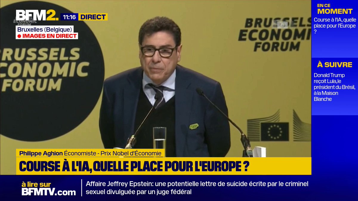 💬"En ce qui concerne la part de production de brevets en haute technologie [...] les États-Unis sont au-dessus de tout le monde. La Chine est en plein essor et l'Europe est en déclin", alerte Philippe Aghion, Prix Nobel d'Économie #BFM2