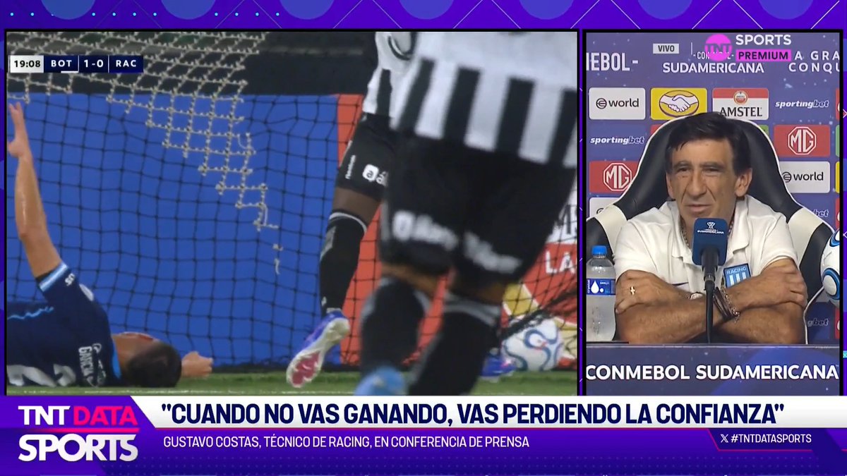 Gustavo Costas, técnico do Racing, sobre o gramado sintético do Nilton Santos, estádio do Botafogo: "Não gosto de desculpas, mas não gosto desse campo. Sou como Neymar, que também não gosta desse campo (sintético)." 🎥 TNT Sports Argentina