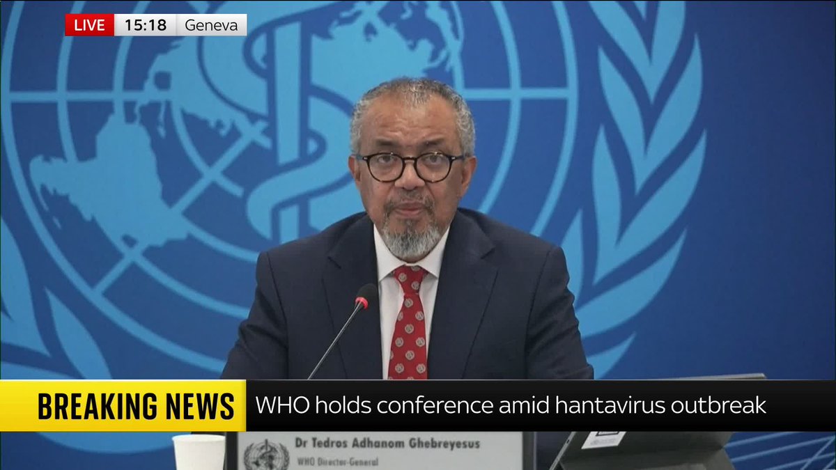BREAKING: The head of the World Health Organisation says eight cases of the hantavirus have been reported - that's five confirmed and three suspected cases. 📺 Sky 501