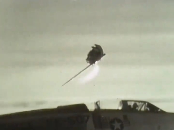 Pretty crazy footage from June 6, 1961 of the first live ejection test in an F-106B. Ejection occurs at 22k feet with an airspeed of 337 kts. Warning: there is visually documented pucker factor during ejection.🤘😎