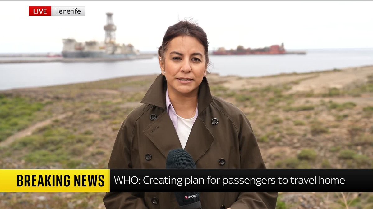 1/2 'Spanish nationals onboard the MV Hondius will be transported to a military hospital in Madrid, where they will be required to isolate.' Sky's Sadiya Chowdhury is live in Tenerife, as the cruise ship that's at the centre of the hantavirus outbreak heads to the region