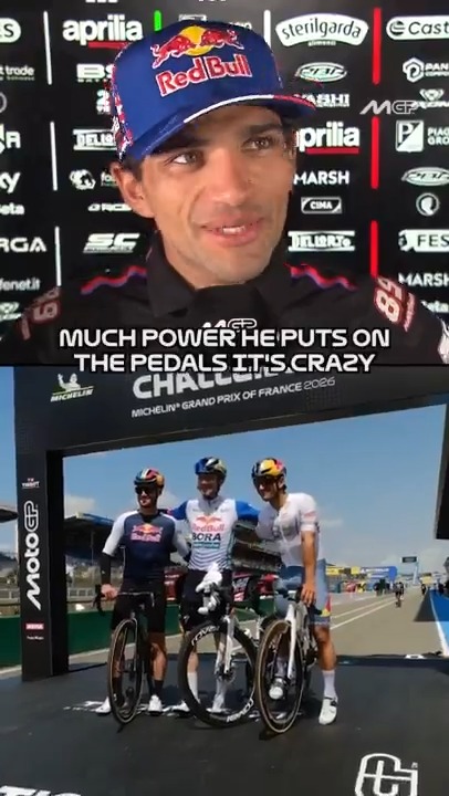 The crossover you didn't know you needed 🚴🏍️ Jorge Martín Almoguera🤝 Primož Roglič #FrenchGP 🇫🇷 | #RideLeMans