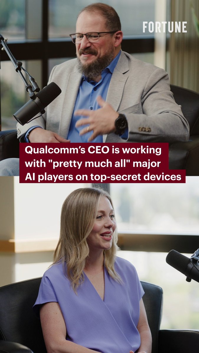 "There are some secret form factors that I cannot tell you about." Qualcomm CEO Cristiano Amon told Fortune Editor-in-Chief Alyson Shontell that his company is working with "pretty much all" of the leading AI firms, like Meta and OpenAI, on top-secret new hardware.