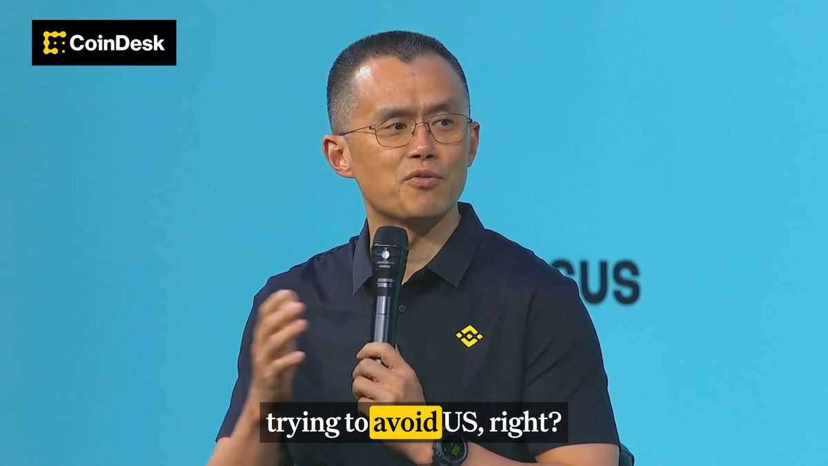 🇺🇸 CZ 🔶 BNB says he has been "trying to avoid the U.S." in the last few years. But with the change in crypto policy, he plans on being back more to engage with community and fix the "misconception" about him and the Binance ecosystem. On the Anchorage Digital ⚓️ Digital Mainstage at Consensus by CoinDesk.