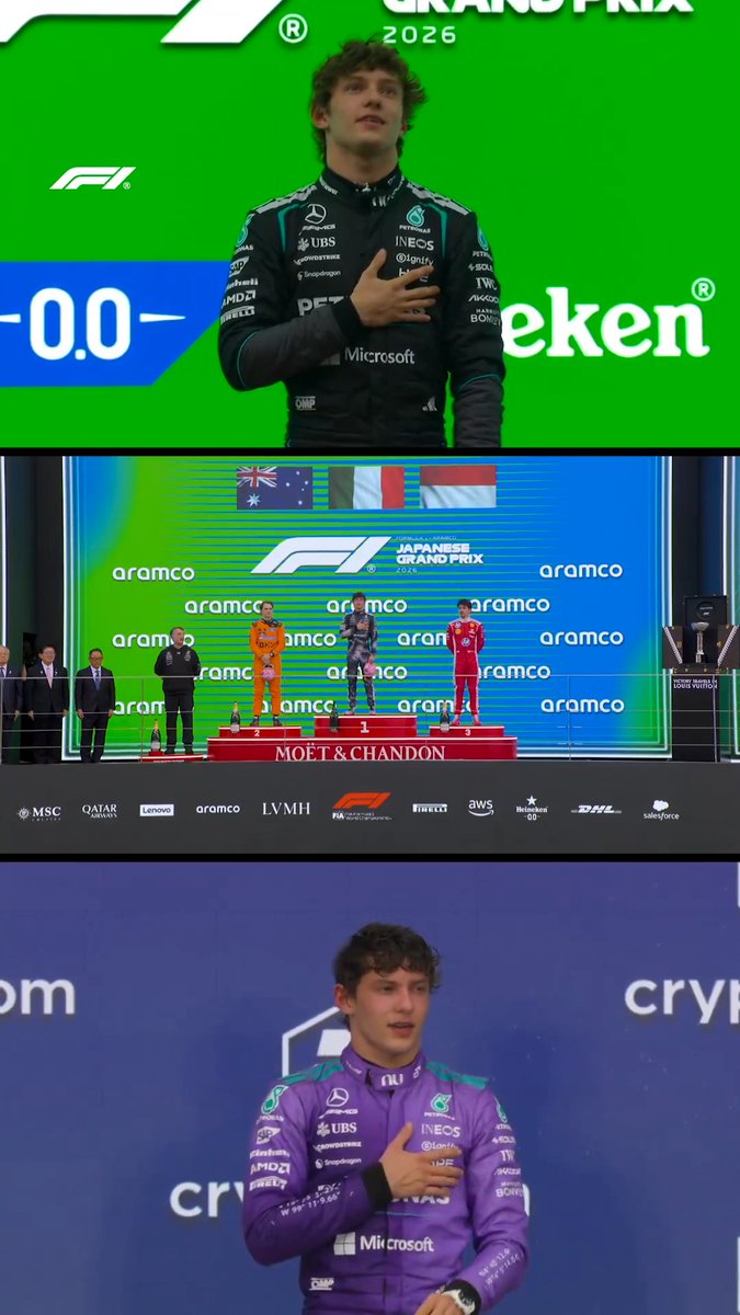 On the top step three times in a row! 🙌 Kimi Antonelli takes it all in to the tune of the Italian anthem 🎶🇮🇹 #F1