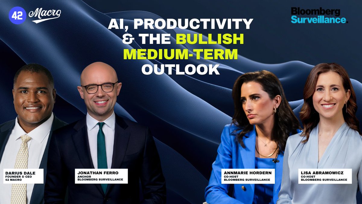 “The biggest mistake the Fed can make this year is doing anything.” — Darius Dale on Bloomberg TV Darius joined Jonathan Ferro, Lisa Abramowicz, and Annmarie Hordern to explain why productivity growth, driven in part by AI diffusion, continues to support a bullish medium-term outlook for risk assets. Investors should keep their eyes on the capital appreciation prize even as they navigate potential near-term volatility amid crowded bullish positioning and meaningful headwinds from the inflation cycle.