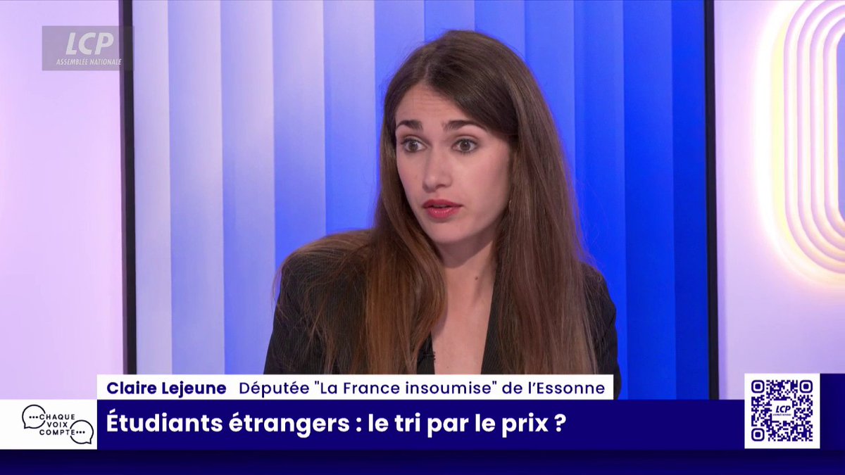 Augmentation des frais universitaires pour les étudiants étrangers : "C'est du tri social, pas selon le mérite car c'est le portefeuille qui va discriminer", regrette Claire Lejeune (LFI) qui parle également "de tri xénophobe" par rapport aux étudiant européens. #ChaqueVoix