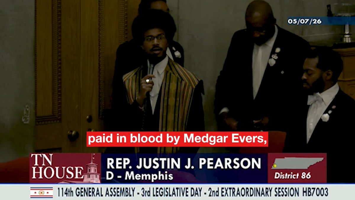 BREAKING: Tennessee GOP passed a rigged congressional map cracking Memphis (largest Black-majority city) in 3 pieces. Rep. Justin J. Pearson: These maps are racist tools of white supremacy at the behest of the most powerful white supremacist in the United States, Donald J. Trump.
