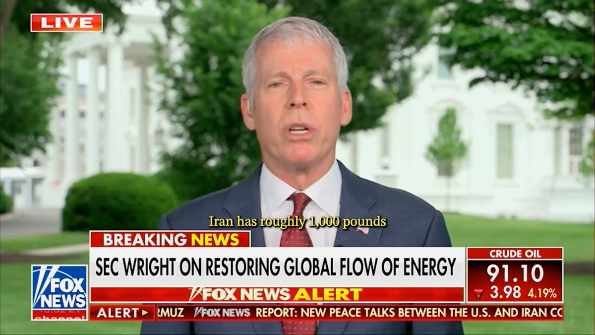 .Secretary Chris Wright: "President Trump is absolutely unwilling to hand to the next administration a nuclear armed Iran. We're going through short term dislocation to fix a 47 year existential problem. This is massive, massive progress.”