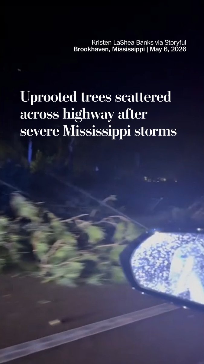 An onlooker recorded footage of uprooted trees on Interstate 55 between Bogue Chitto and Brookhaven, Mississippi, after severe storms damaged homes and injured at least 17 on May 6. Read more: