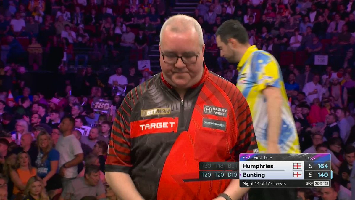 HUMPHRIES INTO THE FINAL! Pushed all the way but Luke Humphries digs deep to beat Stephen Bunting 6-5 and maintain his incredible winning record in Leeds. 📲 #PLDarts