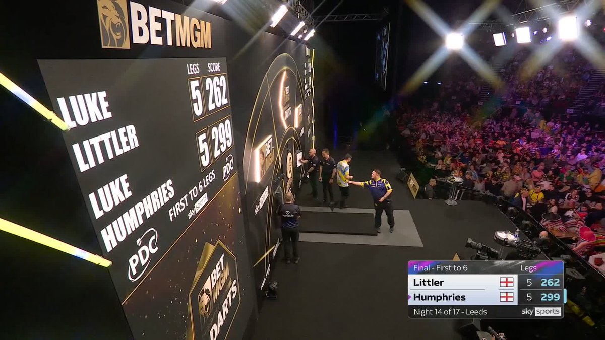 LITTLER WINS IN LEEDS!! It's three wins in a row, and sixth nightly win of the year for Luke Littler as he brings an end to Humphries' winning run in Leeds! 📲 #PLDarts