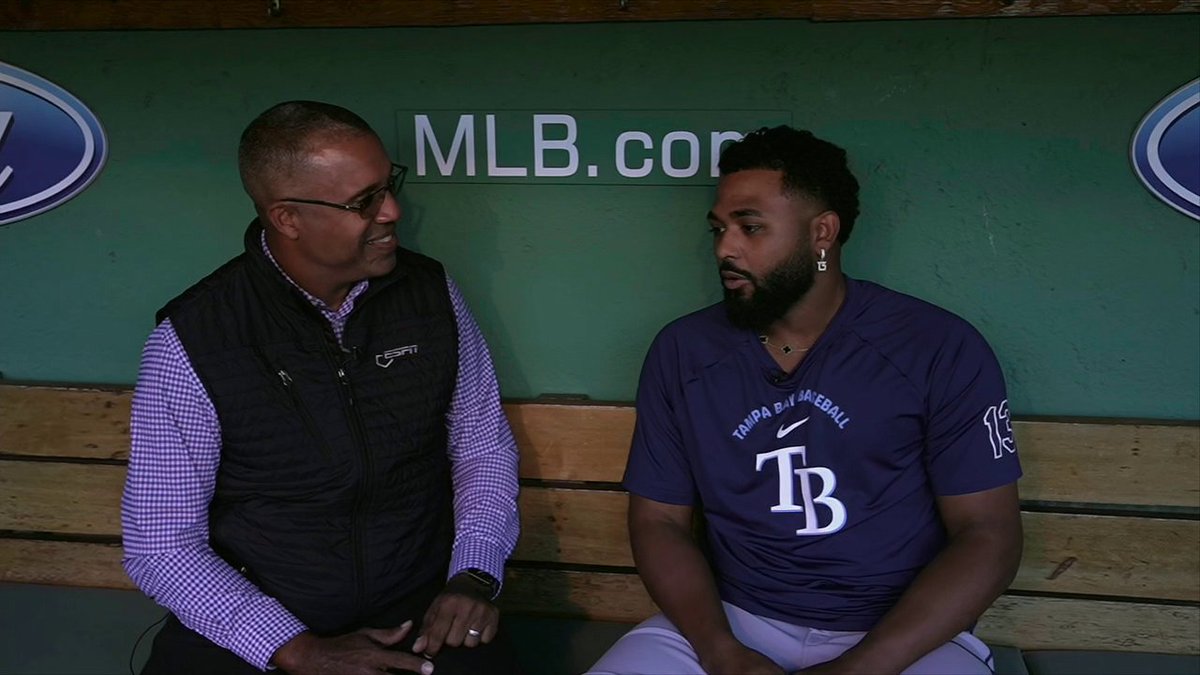 Eduardo Pérez sat down with Rays star Junior Caminero ahead of their matchup with the Red Sox ⚾️ Watch Rays-Red Sox NOW on ESPN and the ESPN App 🍿