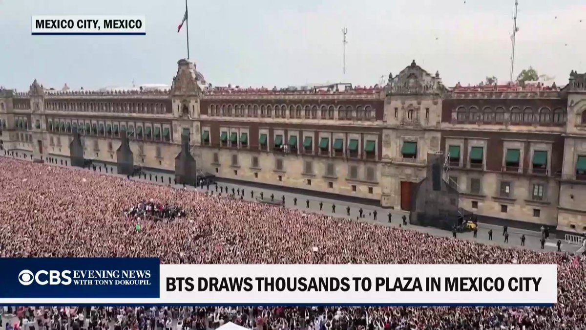 Nearly 50,000 fans waited for hours for a glimpse of BTS at Mexico City’s main public square ahead of the K-pop superstars’ three-day concert series.
