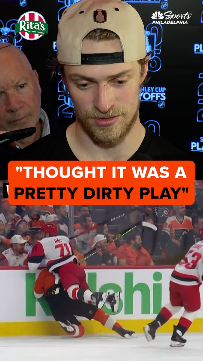 "Thought it was a pretty dirty play" Travis Sanheim on the check from Taylor Hall that sent him into the boards. | Rita's Italian Ice