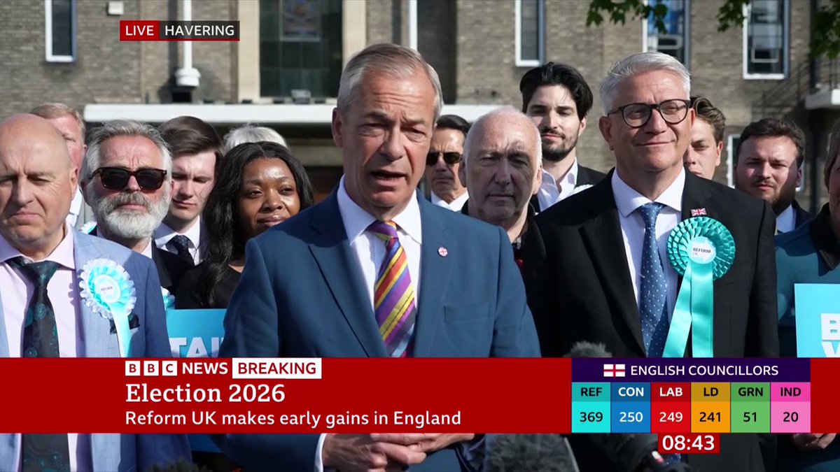 "It's a big, big day," Nigel Farage says It's a "complete reshaping of British politics", the Reform UK leader adds Follow live results and analysis: