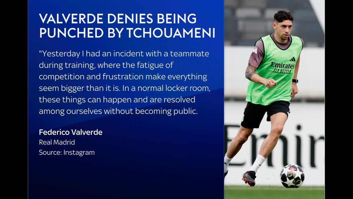 Federico Valverde denied being punched by Tchouameni, saying he accidentally hit a table, causing a small cut on his forehead ⤵️