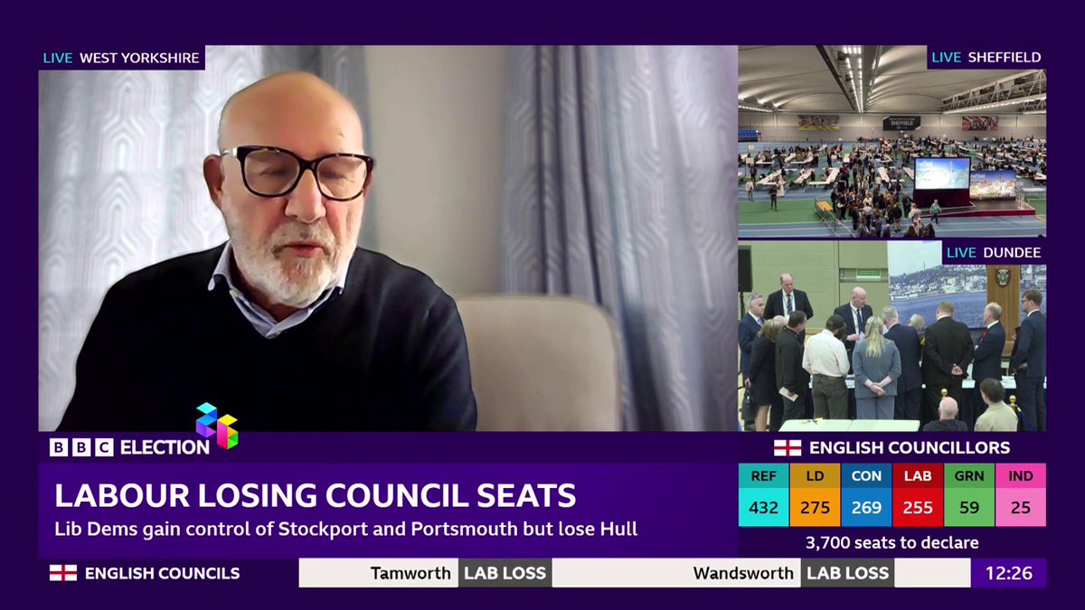 The prime minister "has been a problem for us", Labour MP Jon Trickett tells the BBC "The message from my constituency is that it's curtains for Keir," he adds Follow live results and analysis: