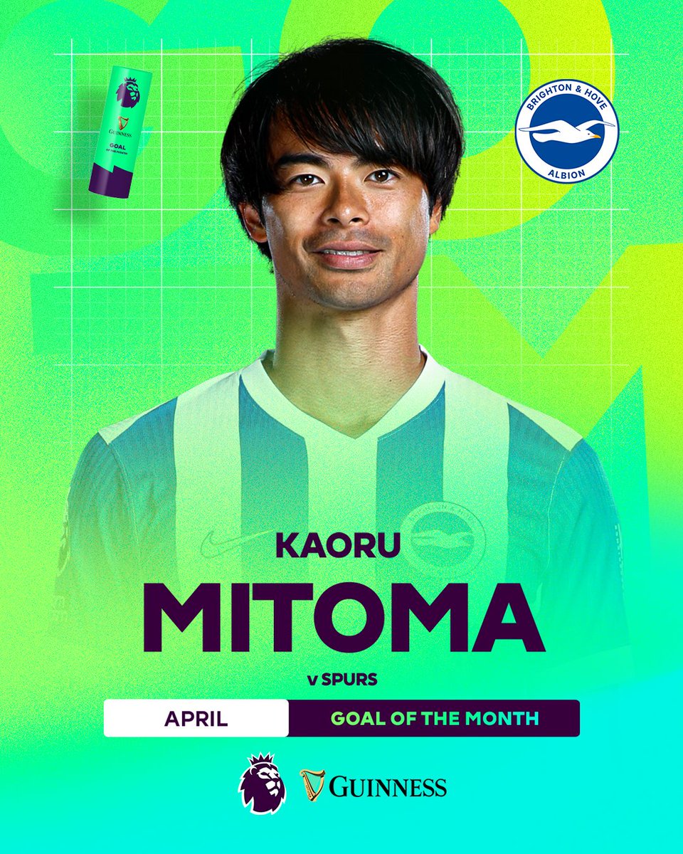 🚨快挙達成🚨 三笘薫がプレミアリーグ4月の月間最優秀ゴールを受賞🇯🇵🔥🔥 ✅23-24(ウルブス戦) ✅24-25(チェルシー戦) ✅25-26 (トッテナム戦) ←🆕 世界最高峰の舞台で3年連続受賞の快挙🏆