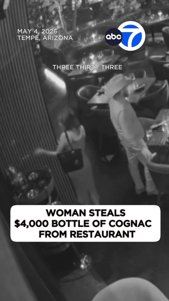 A woman was spotted on surveillance video stealing a $4,000 bottle of cognac from a restaurant in Tempe, Arizona, sneaking it into her purse and taking off.