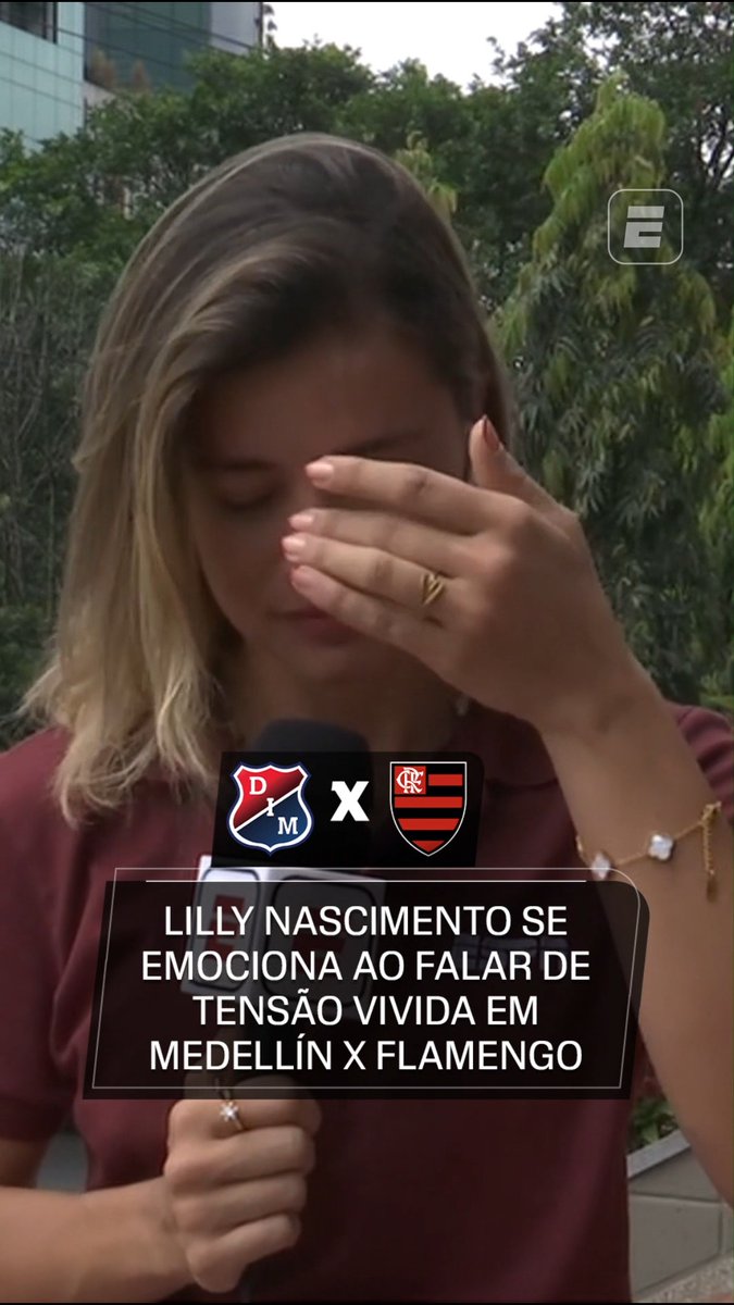 Lilly Nascimento, da ESPN, chora ao falar da tensão em Independiente Medellín x Flamengo: “Pensei no Mateo e na Alice (filhos). Quero voltar para estar com eles. Amanhã é a festinha de Dia das Mães na escolinha do Mateo.” 🎥 ESPN Brasil | SportsCenter Brasil