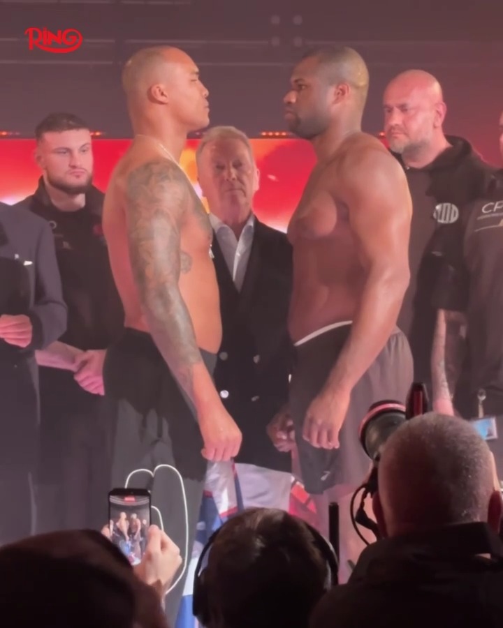 Fabio Wardley and Daniel Dubois stare each other down for the final time ahead of their WBO heavyweight world title fight tomorrow on DAZN 👀