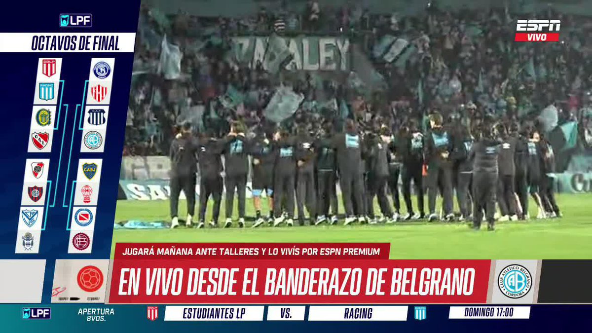 ¡TODOS ABRAZADOS Y SALTANDO JUNTO A LA HINCHADA! Con el Gigante de Alberdi prácticamente completo, Belgrano vive el BANDERAZO previo al Clásico ante Talleres por los octavos del #TorneoApertura... ¿Quién será el dueño de Córdoba este sábado? 📺 #DisneyPlus Plan Premium