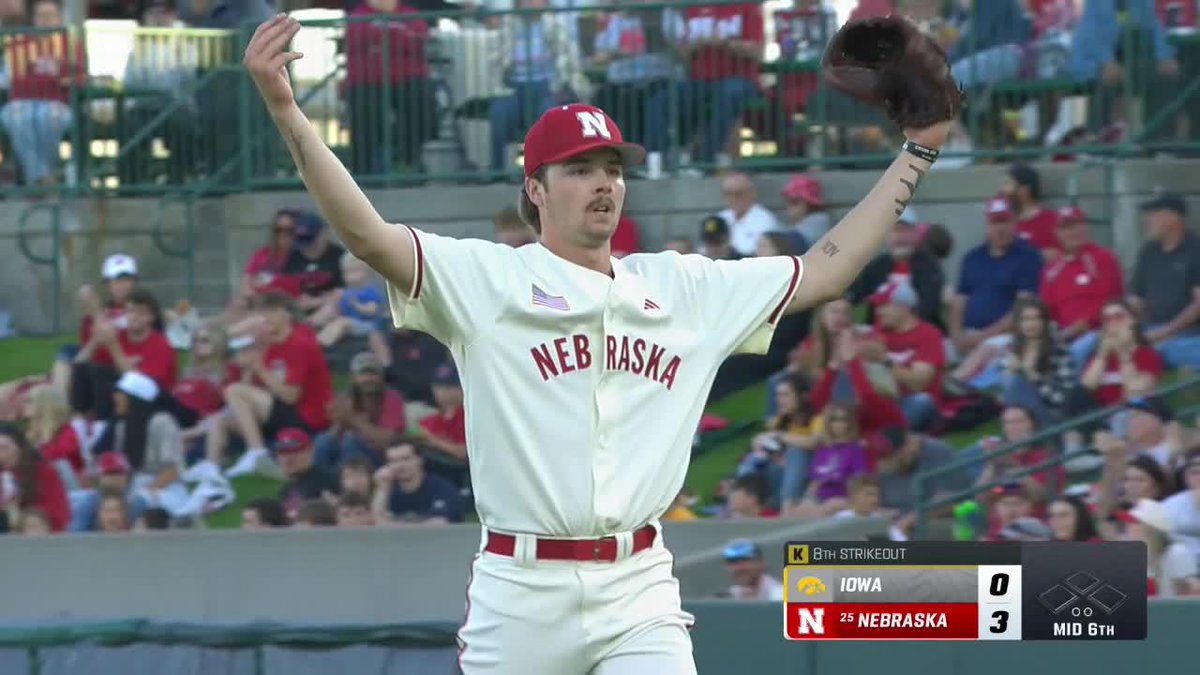 IP: 7 H: 2 R: 0 K: 9 Carson Jasa was dealing tonight in No. 25 Nebraska Baseball's rivalry win against Iowa. Watch all of his punchouts 👇