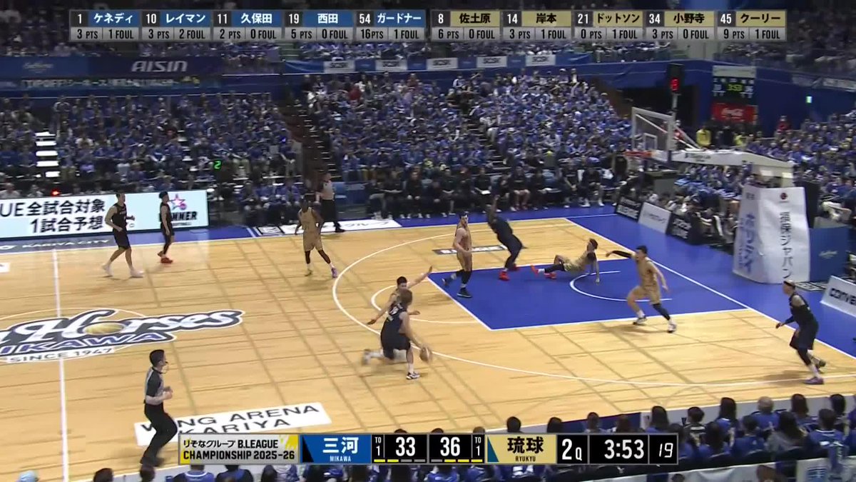 #11 久保田義章 ＆ #19 西田優大🔥🔥 連続の3ポイントで一歩リード🏹🏹 2Q 残り3:05 三河 39-36 琉球 📡B.LEAGUE全試合見放題なのは「バスケットLIVE」だけ！ #シーホース三河 #BUMP
