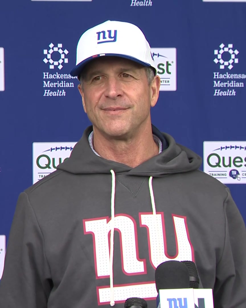 John Harbaugh says that his wife is pressing him to get to a Knicks playoff game: "Where do they stand right now? 3-0? Alright, I'm counting on another series"