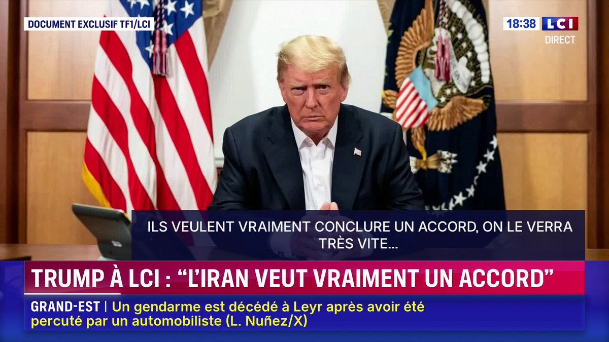 🔴⚡️ Interrogé en exclusivité par ✦ Margot Haddad ✦ pour TF1/LCI, le président américain Donald Trump a affirmé que l’Iran "souhaitait vraiment conclure un accord"