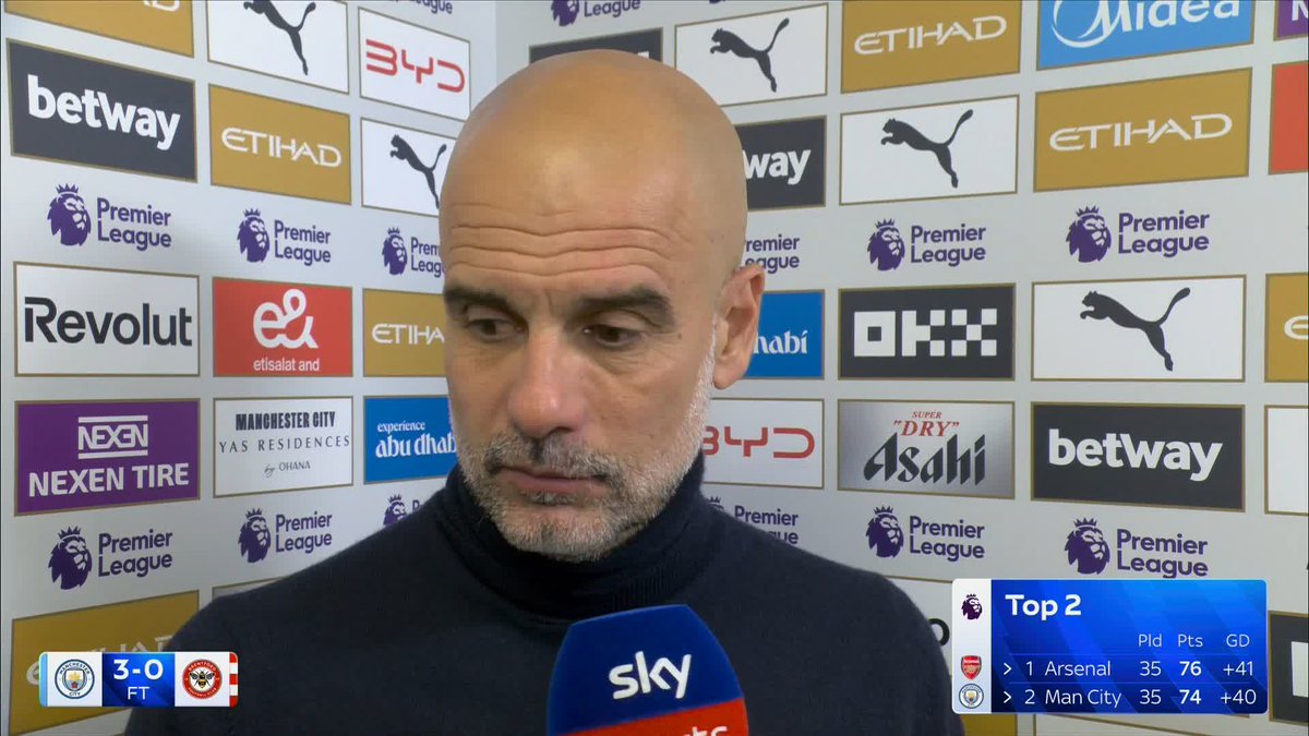"It was in our hands, now it isn't" "We did our job" Pep Guardiola reacts to Man City's win over Brentford, and their position in the title race 📊