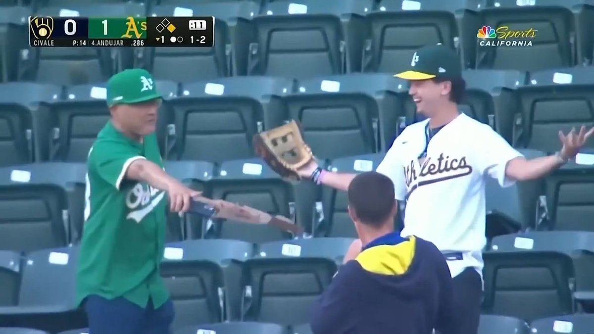 This fan caught three foul balls in one inning, then gave the last one to the kid sitting in front of him. The odds of that happening are basically impossible.
